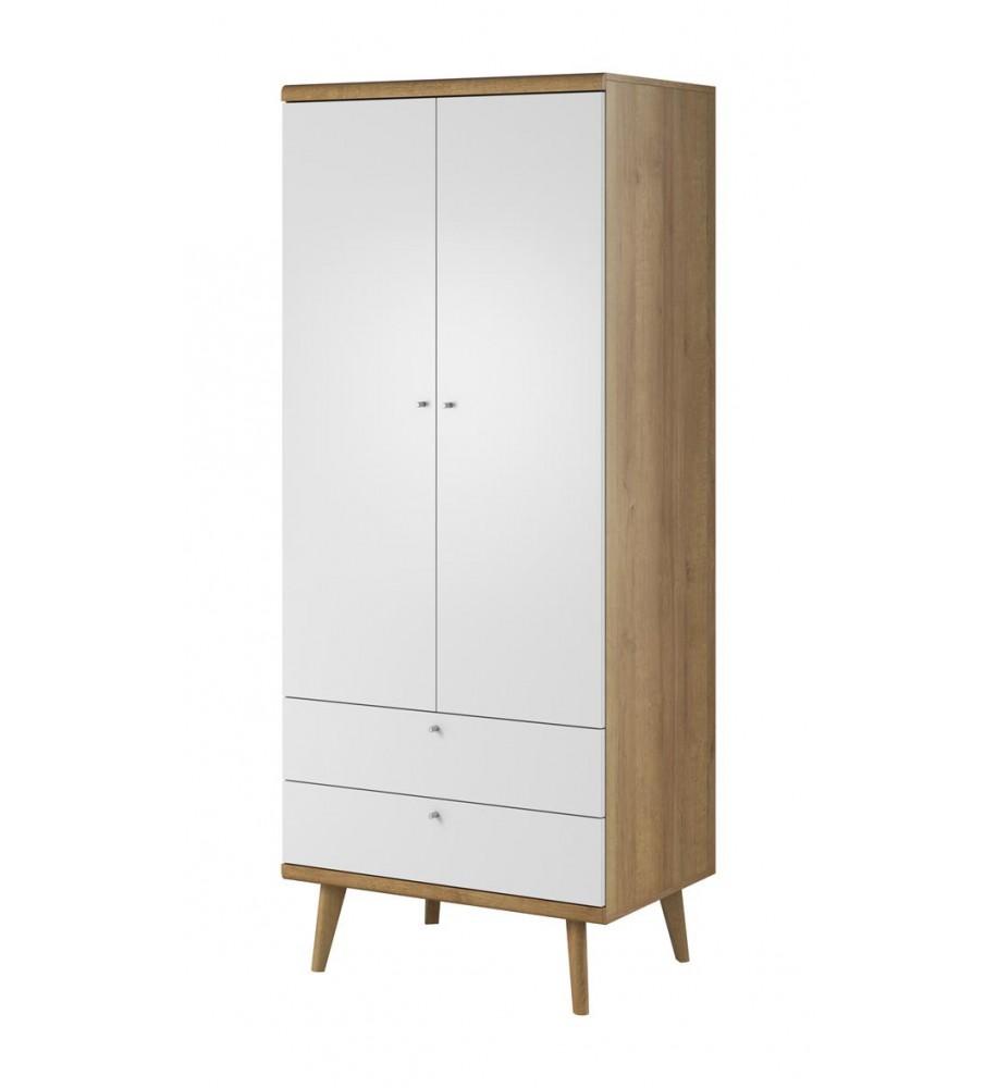 MILAN 2 Door Wardrobe with 2 Drawers White Matt and Medium Oak - 80cm