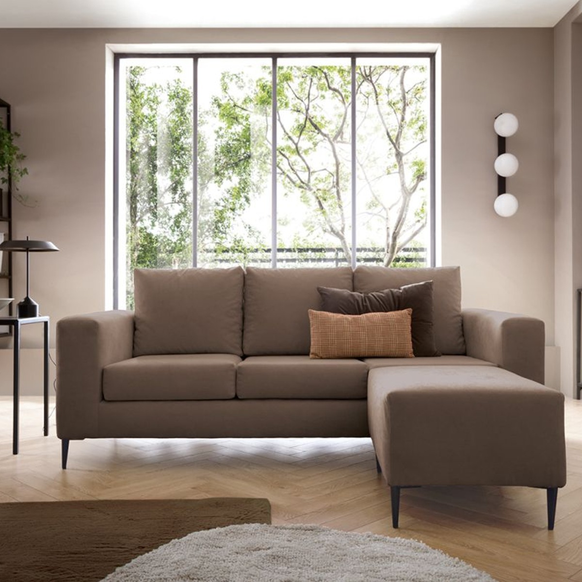 LINCOLN Linen 4 Seater L Shaped - Reversible Corner Sofa - Brown