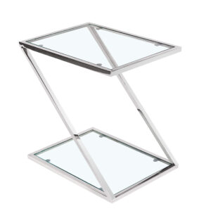Ludlow Elegance Glass Top Lamp Table - Square Design with Stainless Steel Base - Silver