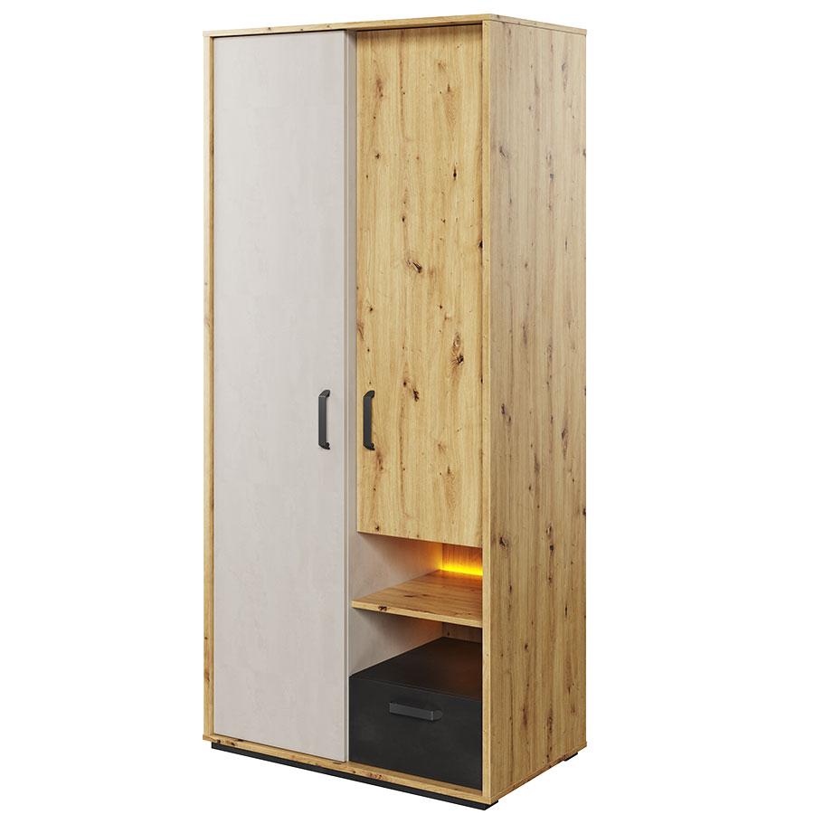 QUAKER 2 Door Wardrobe with 1 Drawer Medium Oak - 90cm