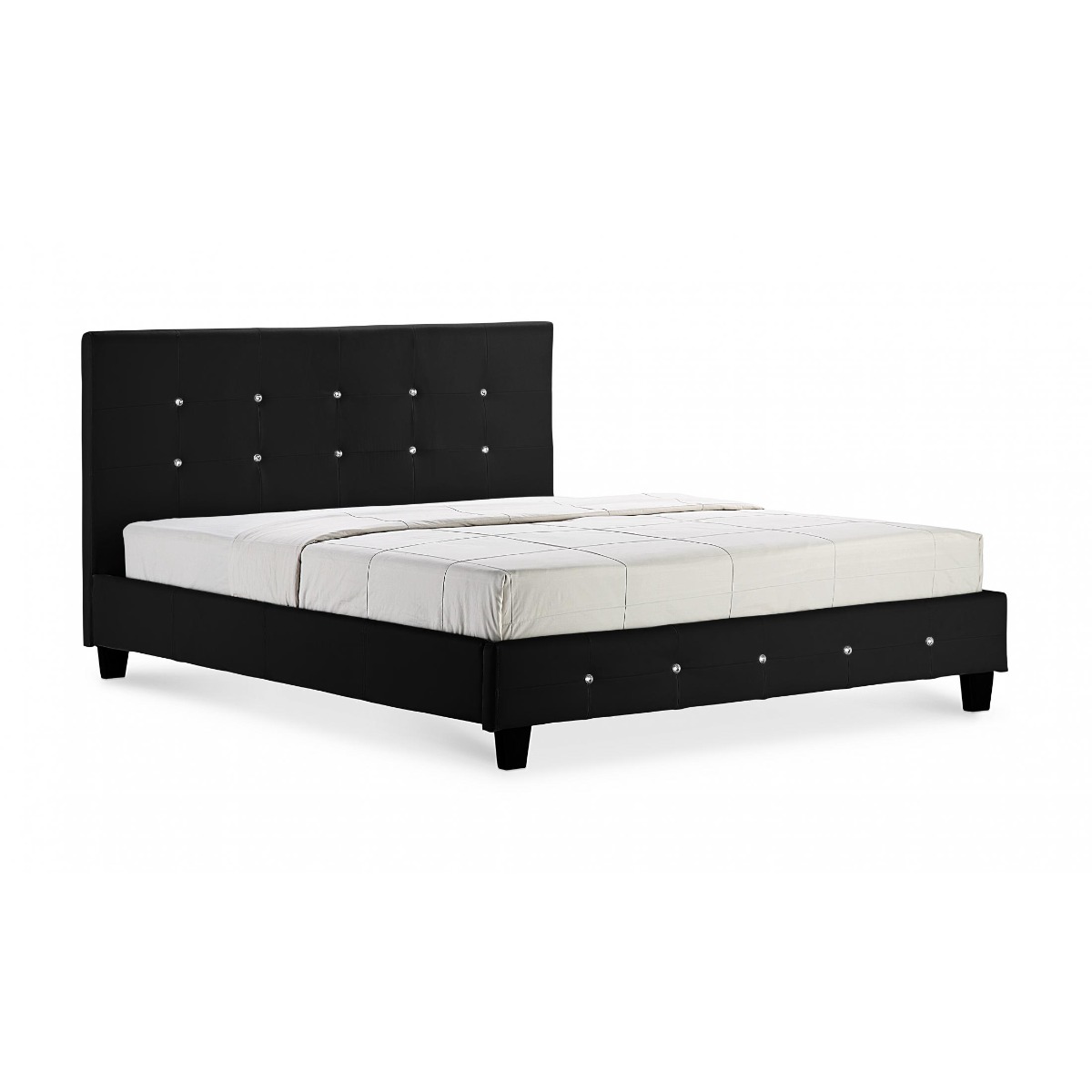 Quincy Elegance Black Leather Effect Bed Frame - Stylish Comfort with Crystal Detail - 3ft Single