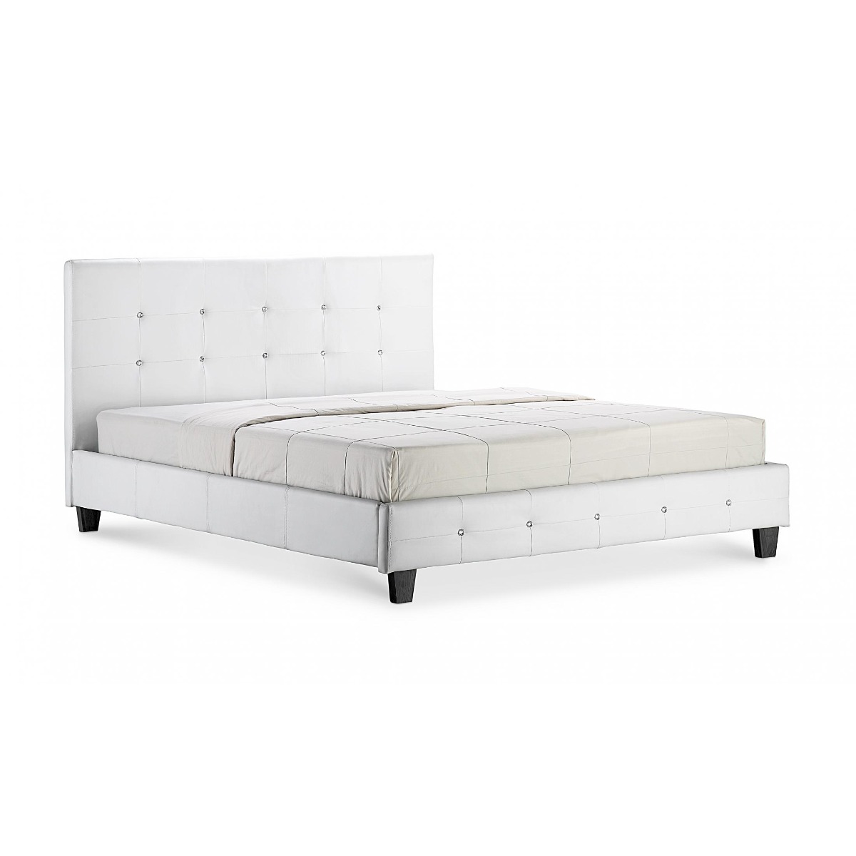 Quincy Elegance White Leather Effect Bed Frame - Stylish Comfort with Crystal Detail - King Size
