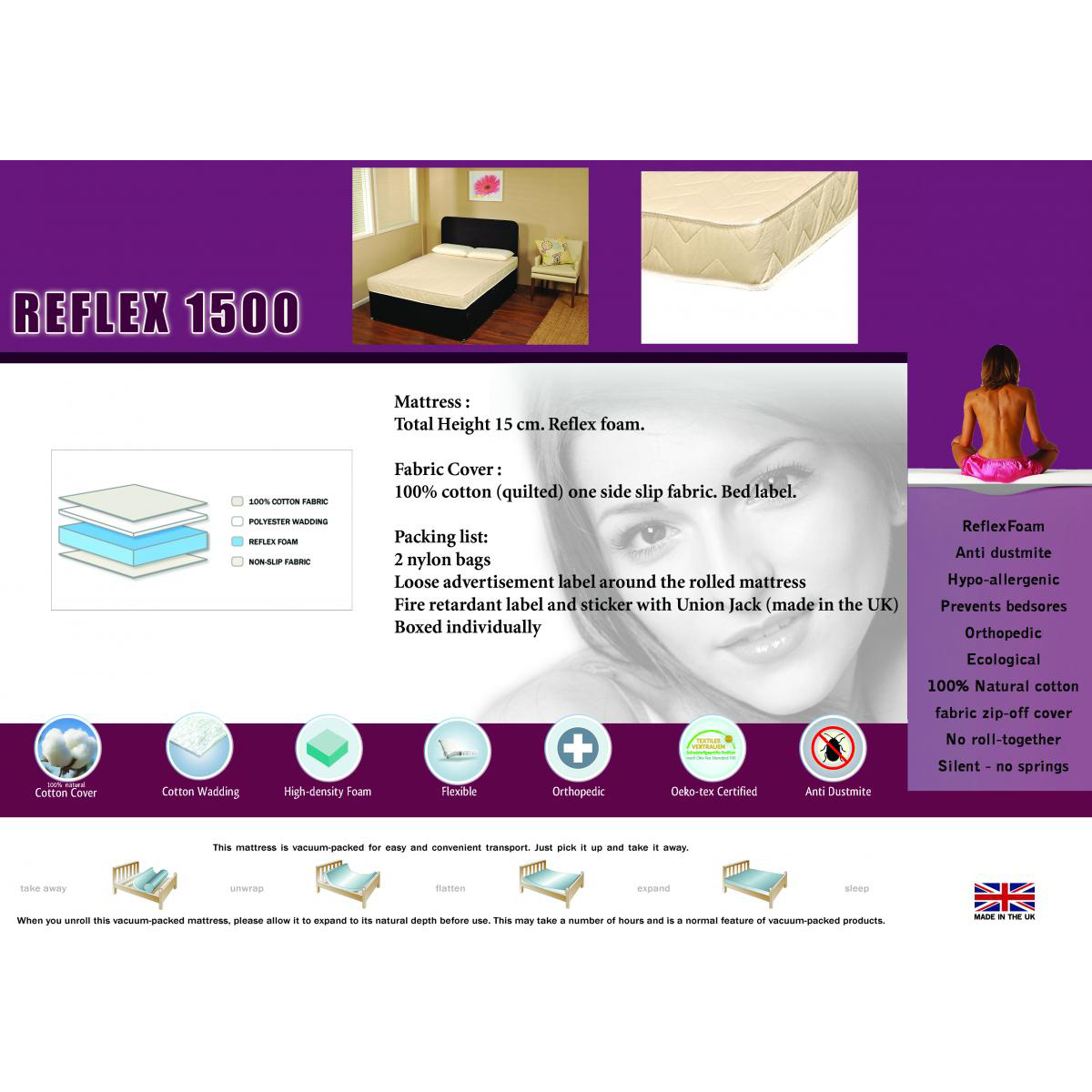 Lothian Serene Comfort Reflex 1500 Mattress - Double 4ft6
