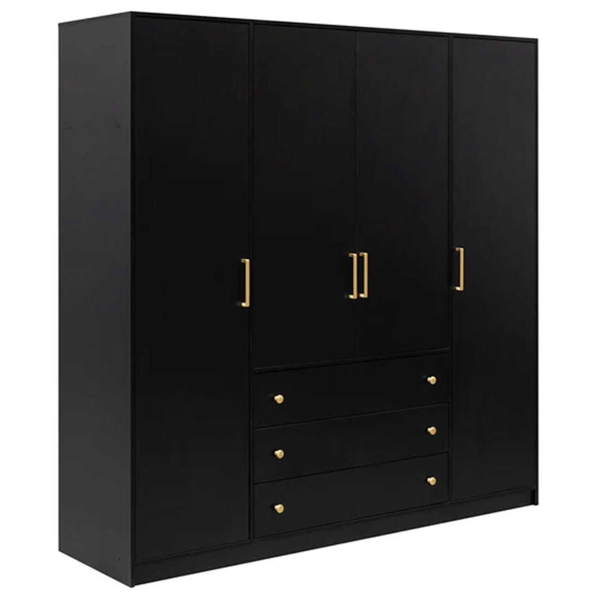 RENZO 4 Door Wardrobe with 3 Drawers Black - 196cm