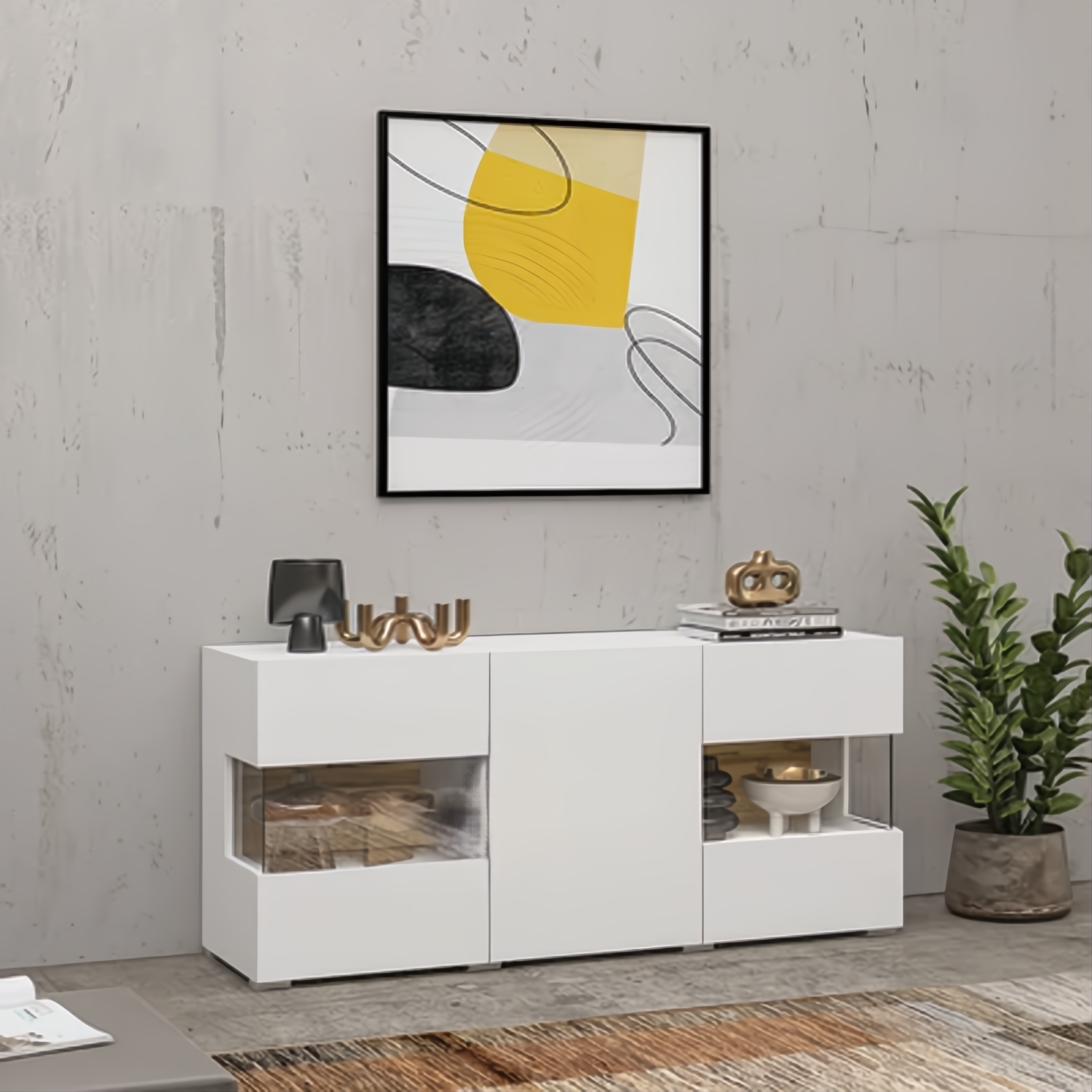 Echo Eden Sideboard with Partially Glazed Doors - White