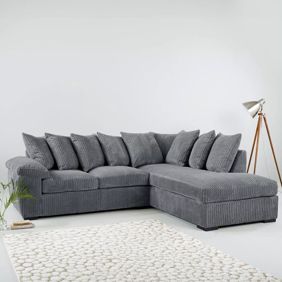 Corner Sofa - AMALFI Scatter Back Jumbo Cord Right Hand Charcoal