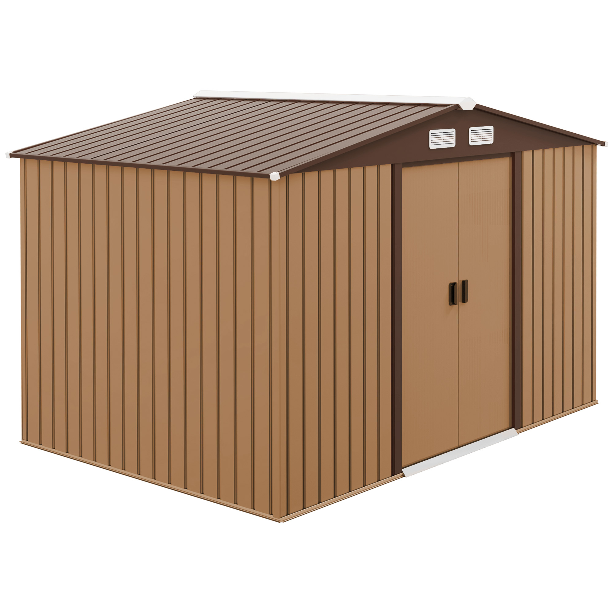 9 x 6FT Garden Metal Storage Shed Outdoor Storage Shed with Foundation Ventilation & Doors, Yellow