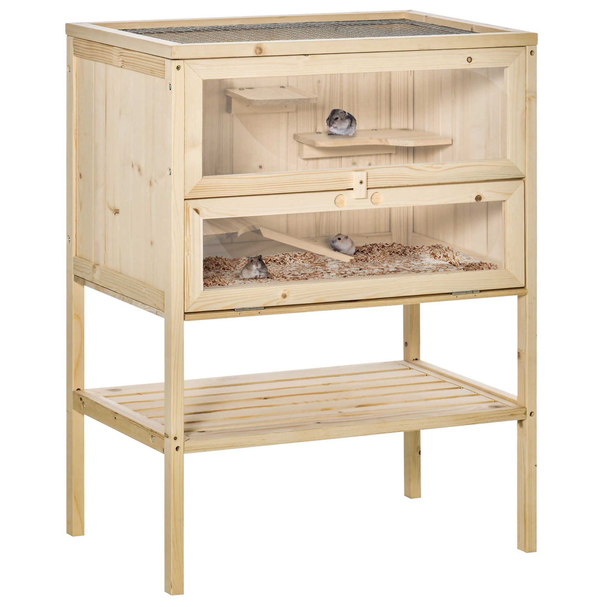 3 Tiers Wooden Hamster Cage Fir Wood Mouse Guinea Rodent Mice House Pet Play Small Animals 60L x 40W x 80H cm