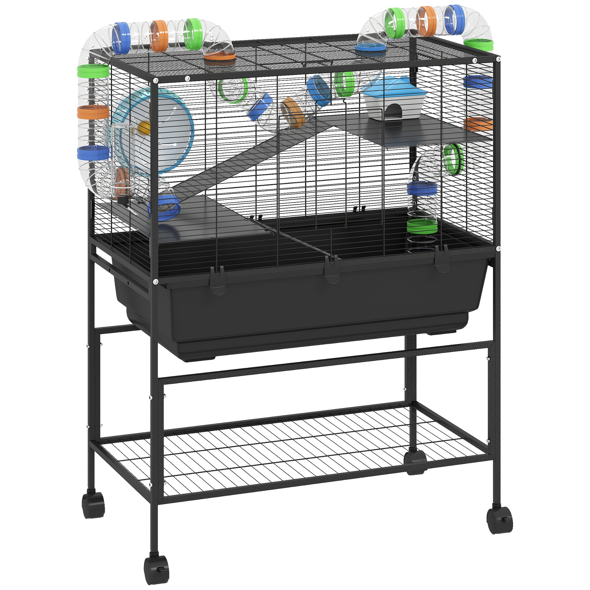 PAWSTER Hamster Cage with Storage Shelf and Wheels