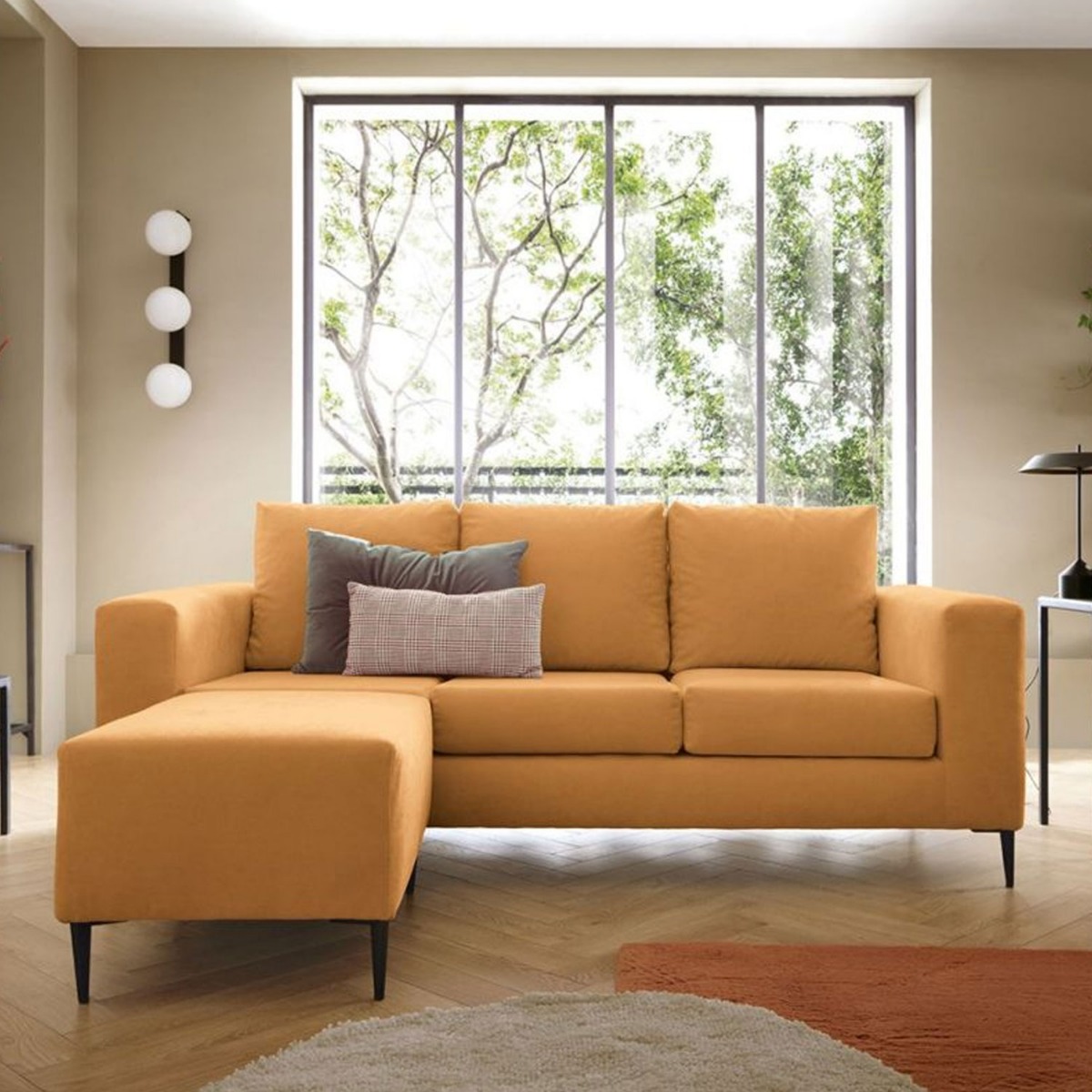 ROCKY Fabric 4 Seater L Shaped - Reversible Corner Sofa - Saffron