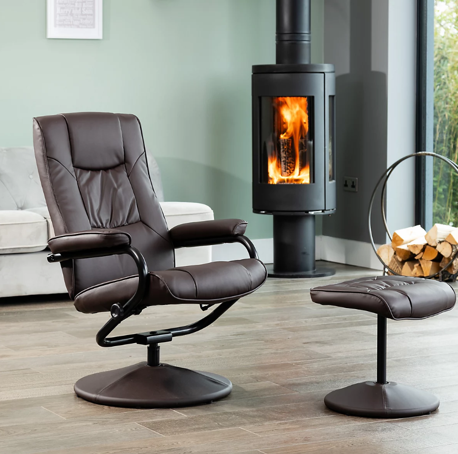 IMPERA Leather Recliner Swivel Chair - Brown
