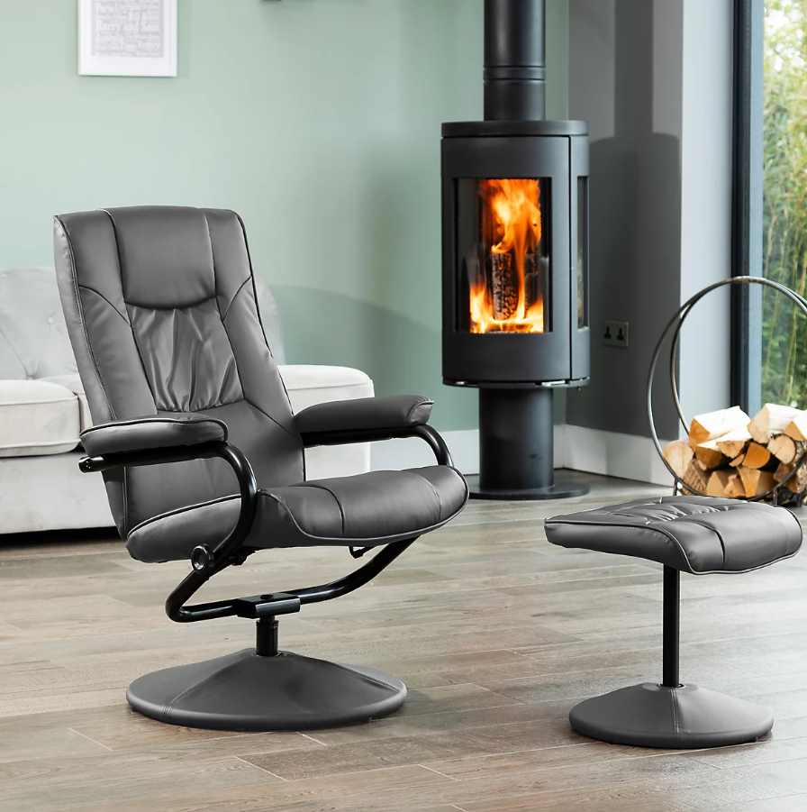 IMPERA Leather Recliner Swivel Chair - Grey
