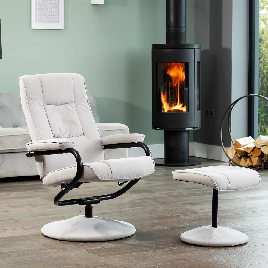 IMPERA Leather Recliner Swivel Chair - Stone