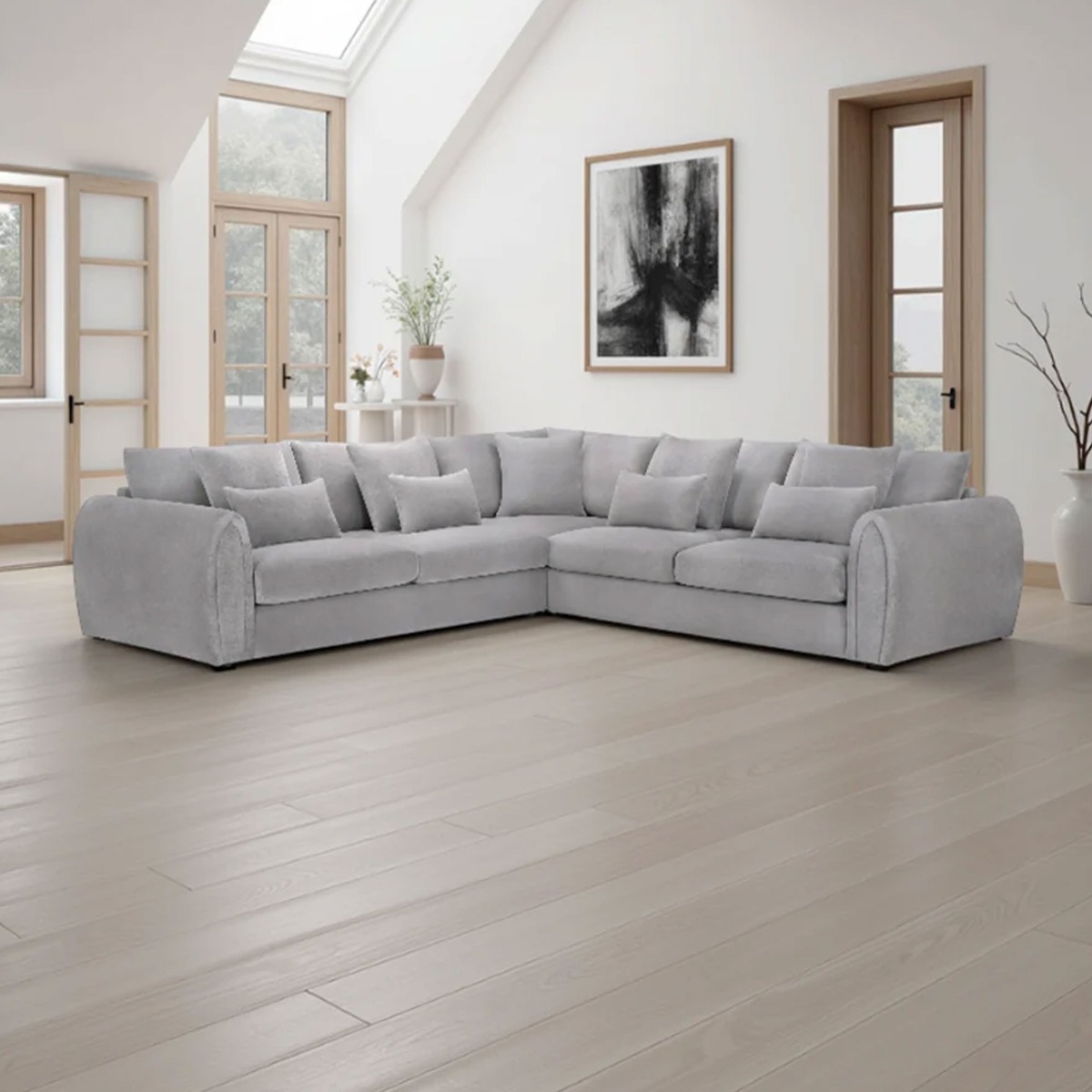 ANDREW Velvet Large Corner Sofa - L Shaped - Grey