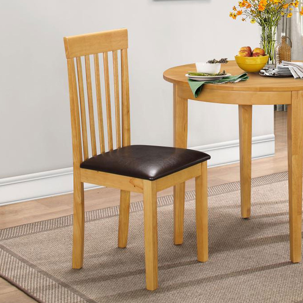 Scottsdale Wooden Dining Chair with PU Seat Oak - Set of 2