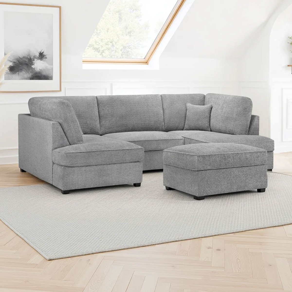 BEXON Boucle Fabric 5 Seater U Shaped Corner Sofa - Grey