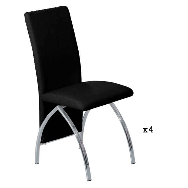 Hove Leather Effect Chrome Dining Chair Set of 4 - Black
