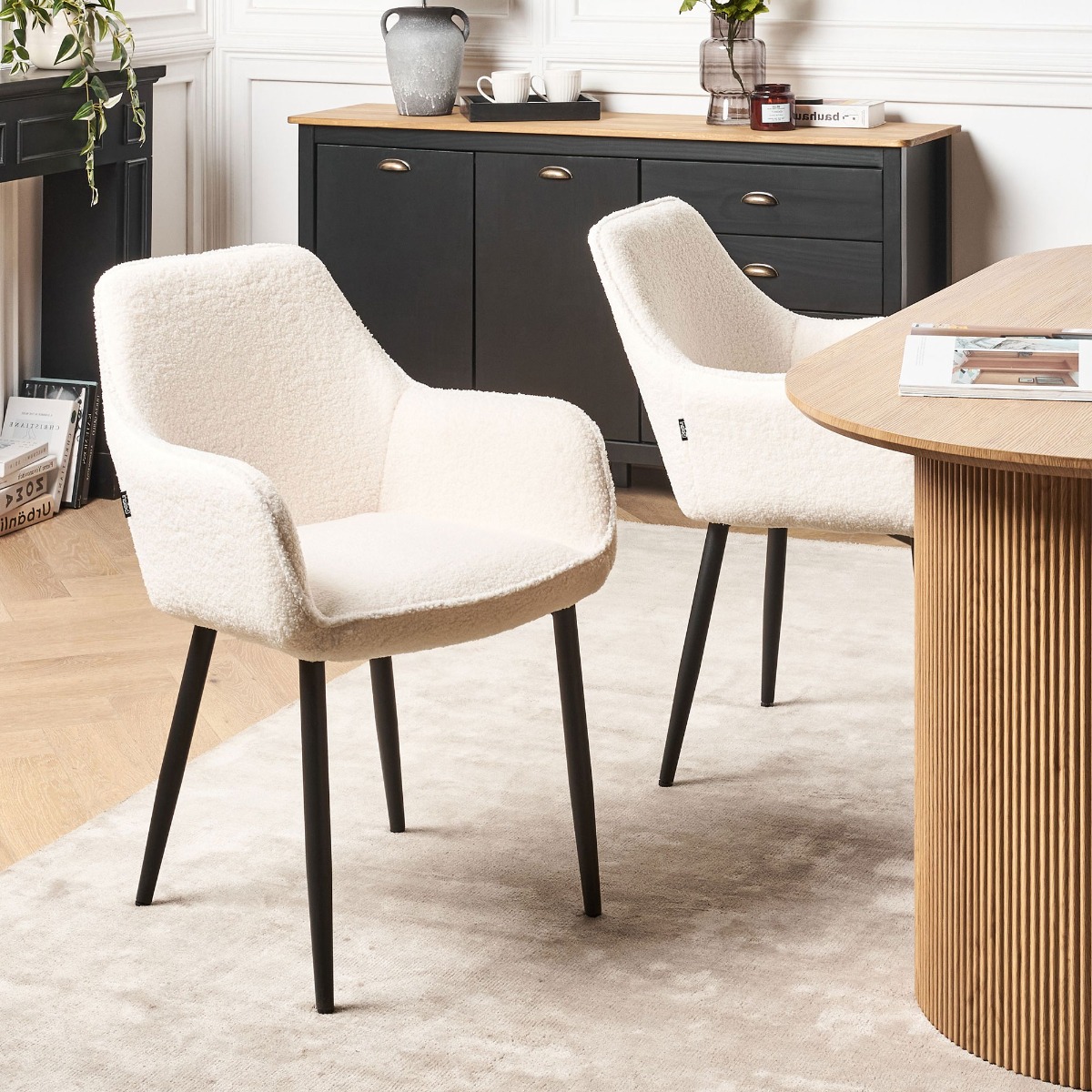 Set of 2 Dining Chairs ALDEN Boucle White