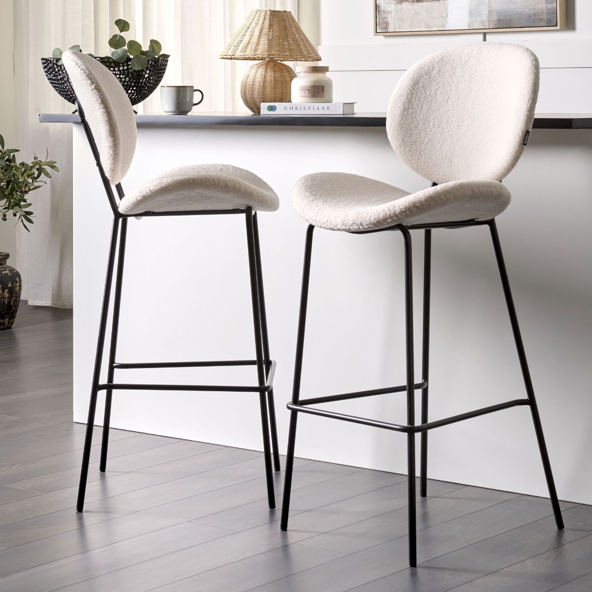 Set of 2 Boucle Bar Chairs White LUANA