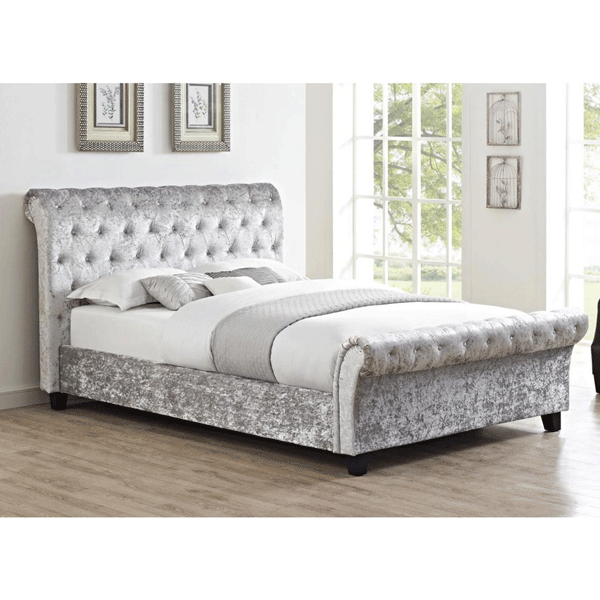 Broxtowe Grey Crushed Velvet Double Bed with High Foot End