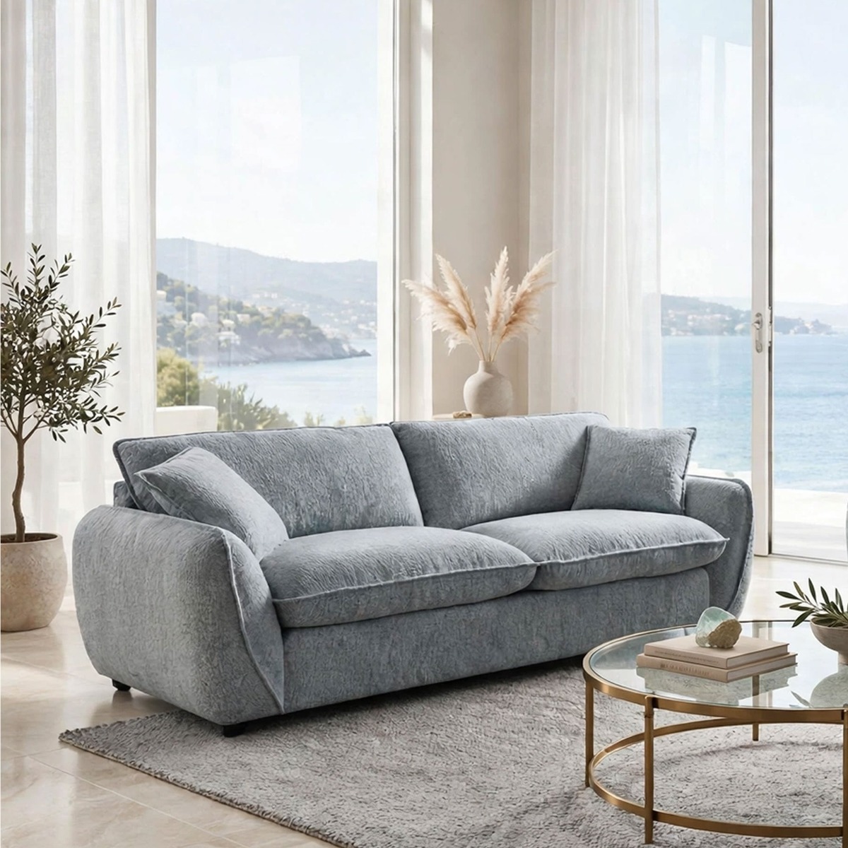 CARVELLO Fabric 3 Seater Sofa - Grey