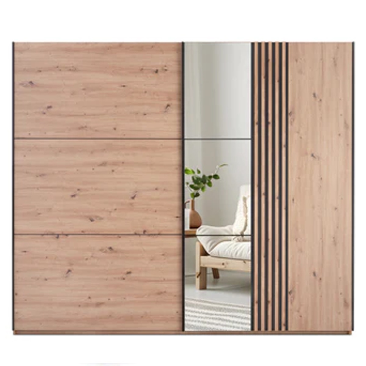 SENTRA 2 Door Mirrored Sliding Wardrobe Medium Oak - 250cm