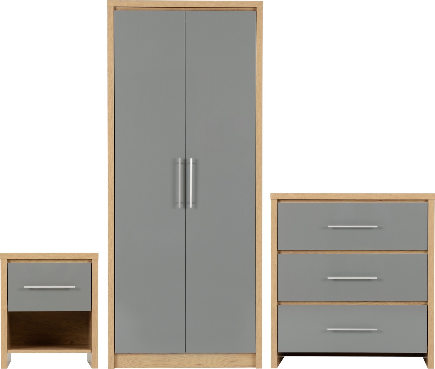 SELSEY 2 Door Wardrobe Set 3 Piece - Grey and Light Oak