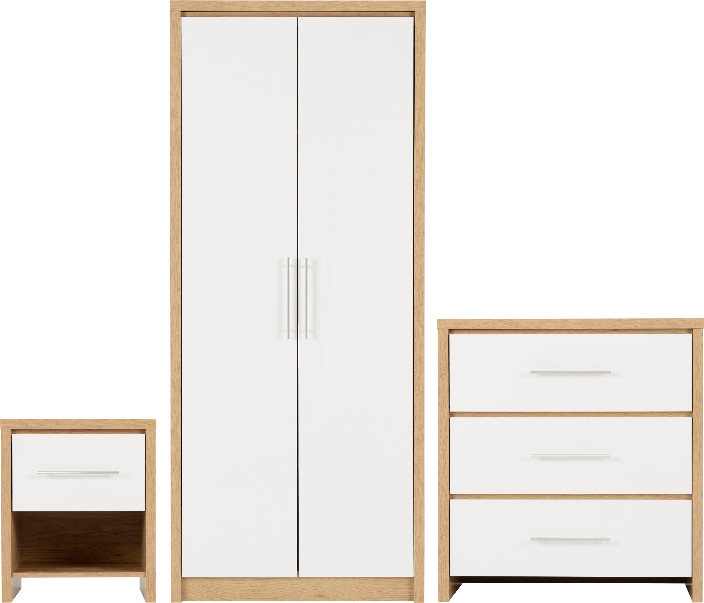 SELSEY 2 Door Wardrobe Set 3 Piece - White and Light Oak