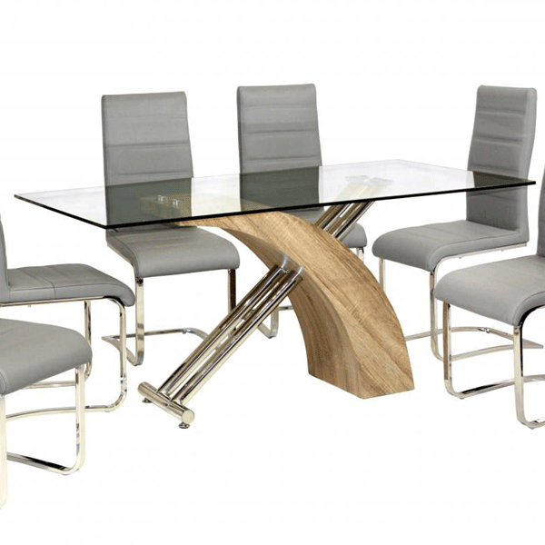 Lynmouth Chrome and Natural Finish Dining Table - Oak Effect
