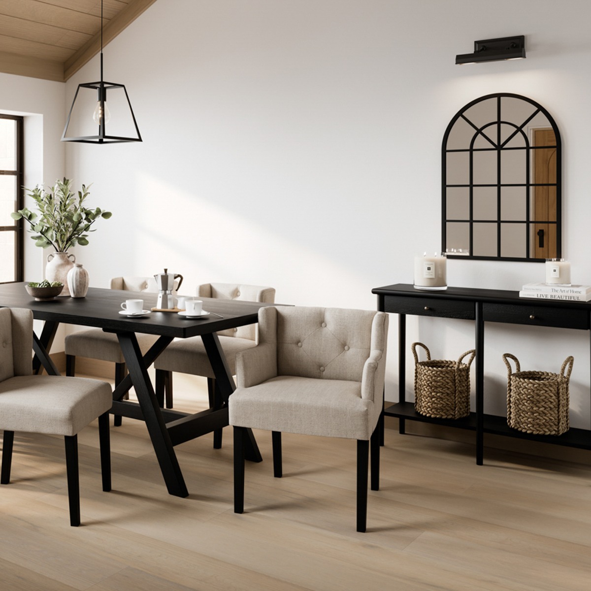 SHEA Linen Dining Chair with Arms - Stone