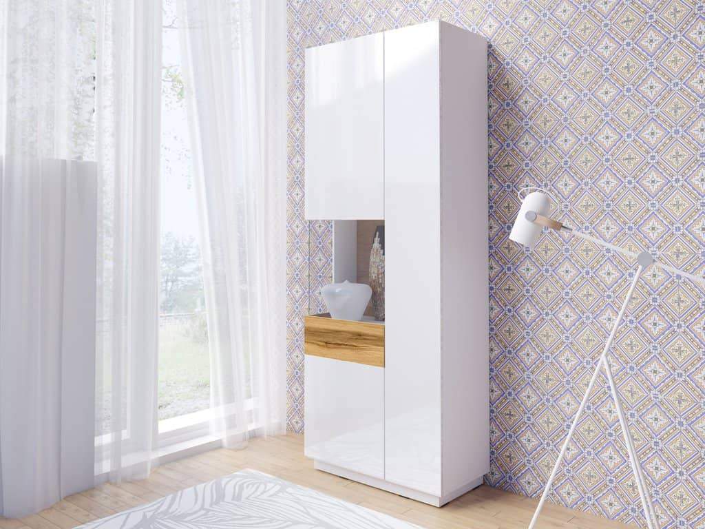 Salamandar 12 Wotan Oak Tall Display Cabinet Left Side - White Gloss