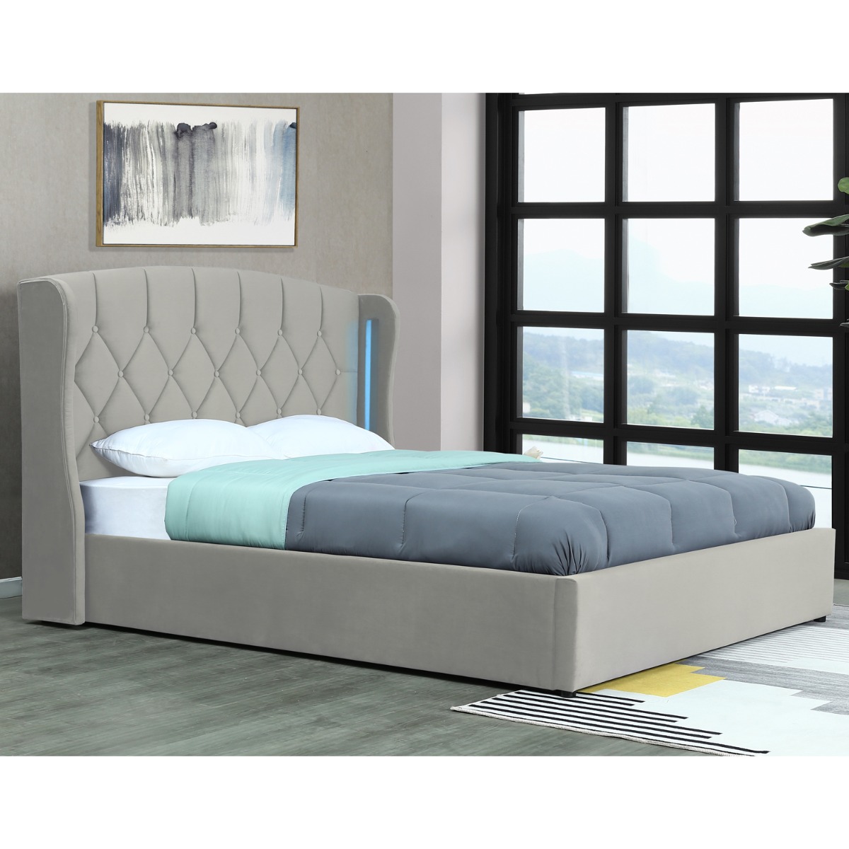 Stockport Ottoman Storage Silver Bed Frame with LED - Standard Double 4ft6