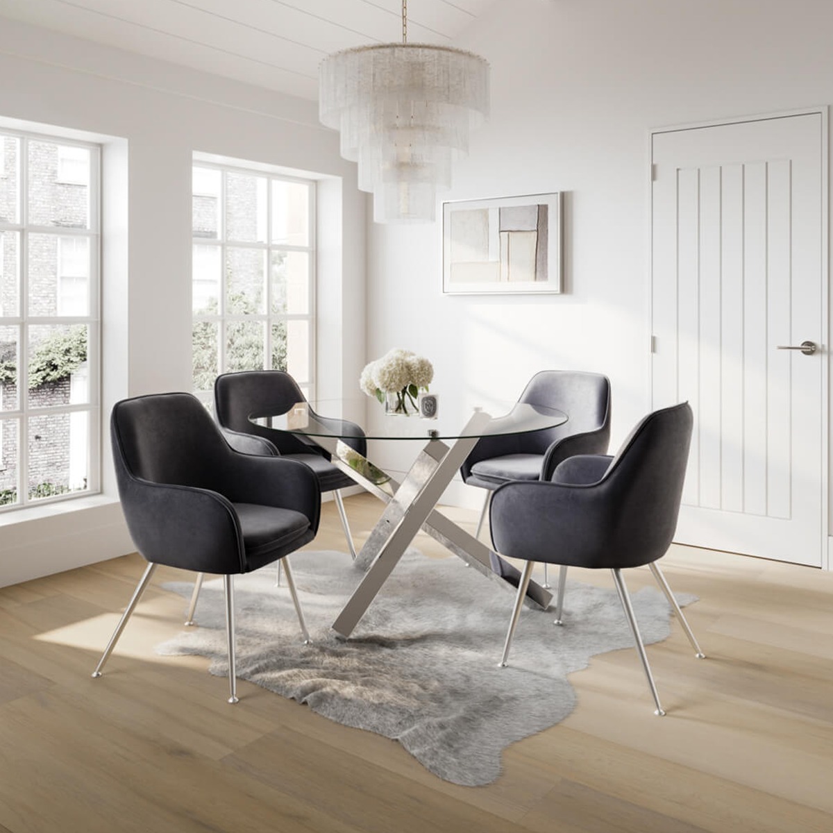 CAPRIO Round Dining Table with Glass Top - Silver