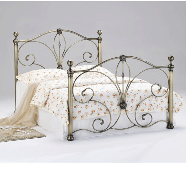 Ballymena Stylish Headboard Metal Bed Frame in Antique Brass Finish - Kingsize