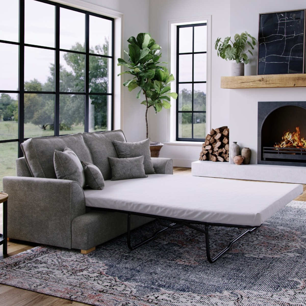 2 Seater Sofa Bed - HERITAGE Fabric - Grey