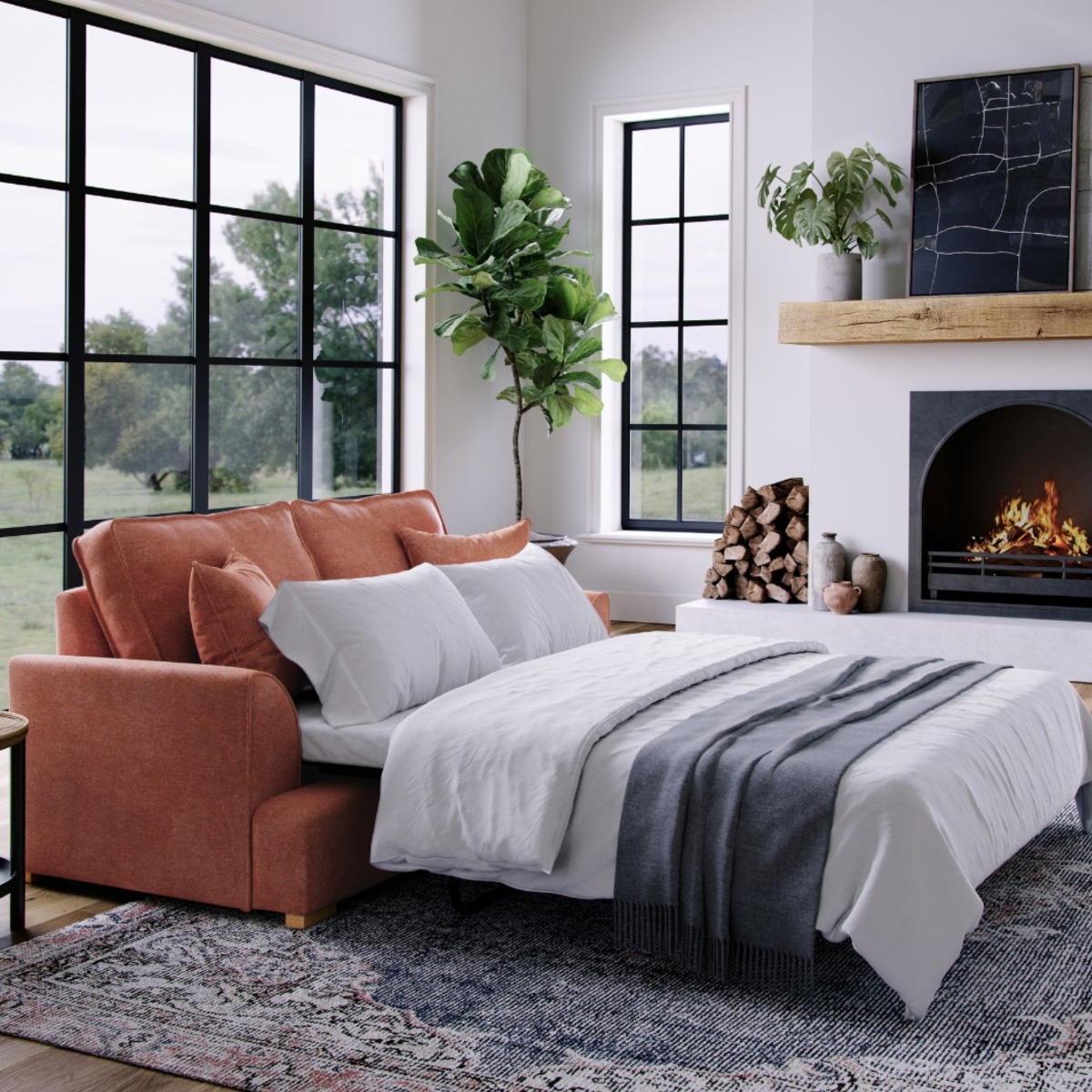 2 Seater Sofa Bed - HERITAGE Fabric - Orange