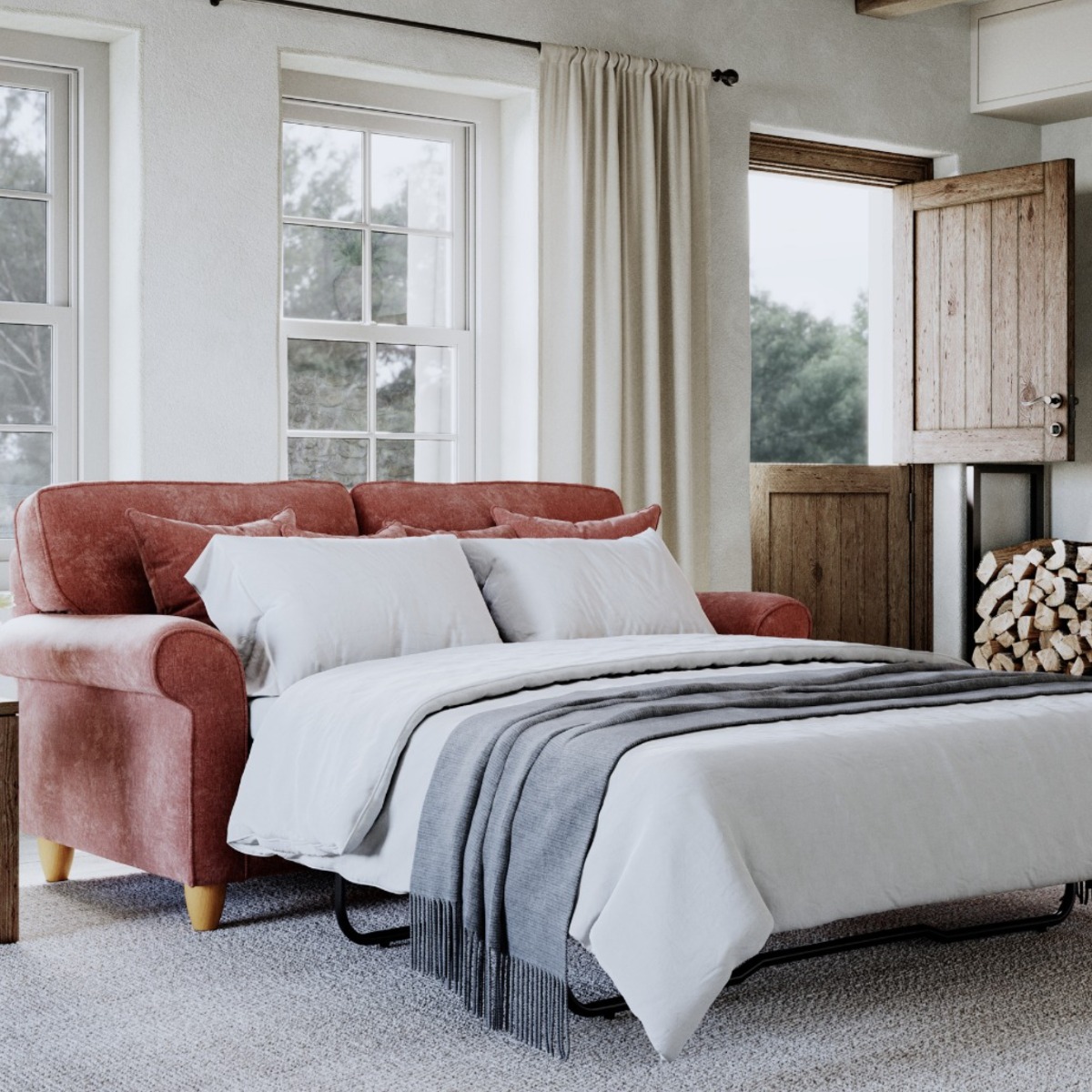 2 Seater Sofa Bed - COASTAL Fabric - Deep Terra