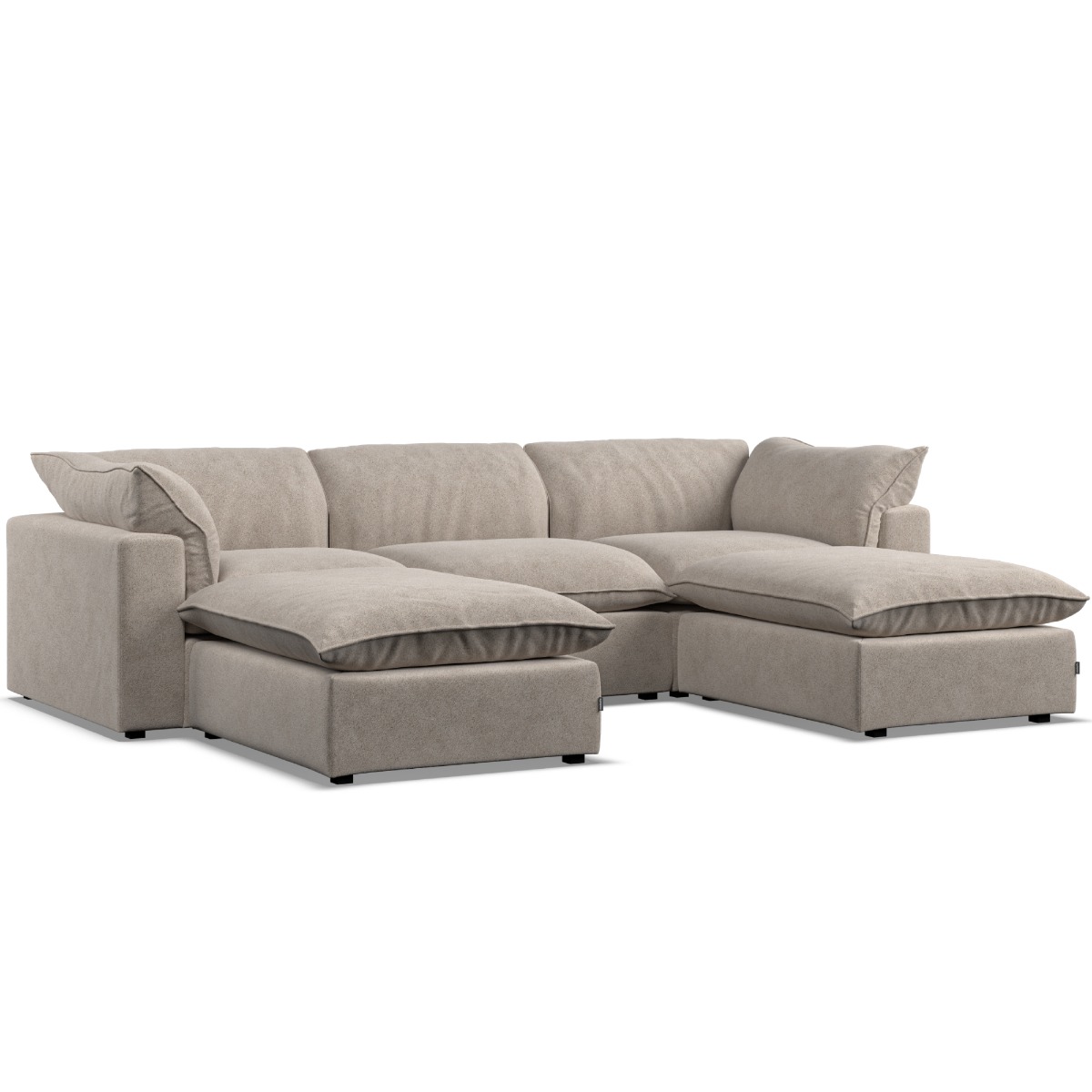 Corner Sofa - PUEBLA Fabric 5 Seater U Shaped Fossil - Footstool End