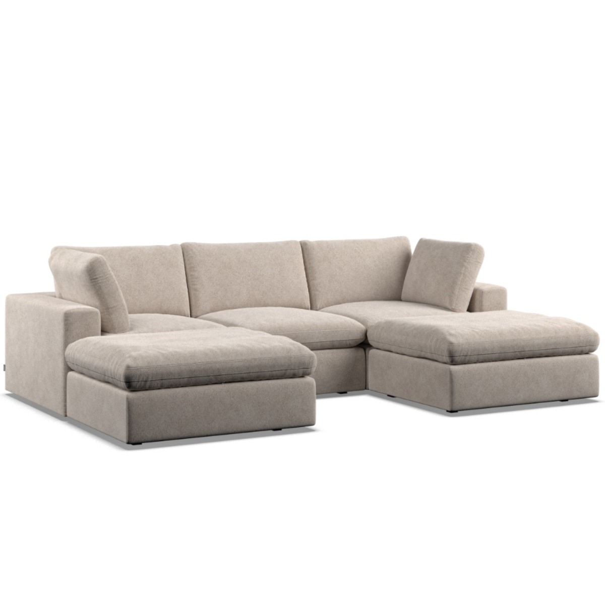 Corner Sofa - OBLAK Fabric 5 Seater U Shaped Fossil - Footstool End