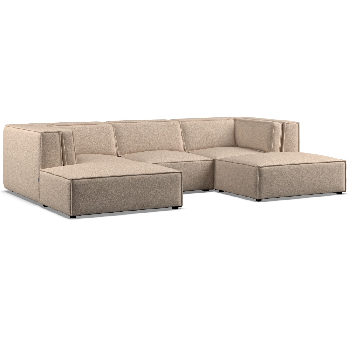 Corner Sofa - LUCCA Fabric 5 Seater U Shaped Beige - Footstool End
