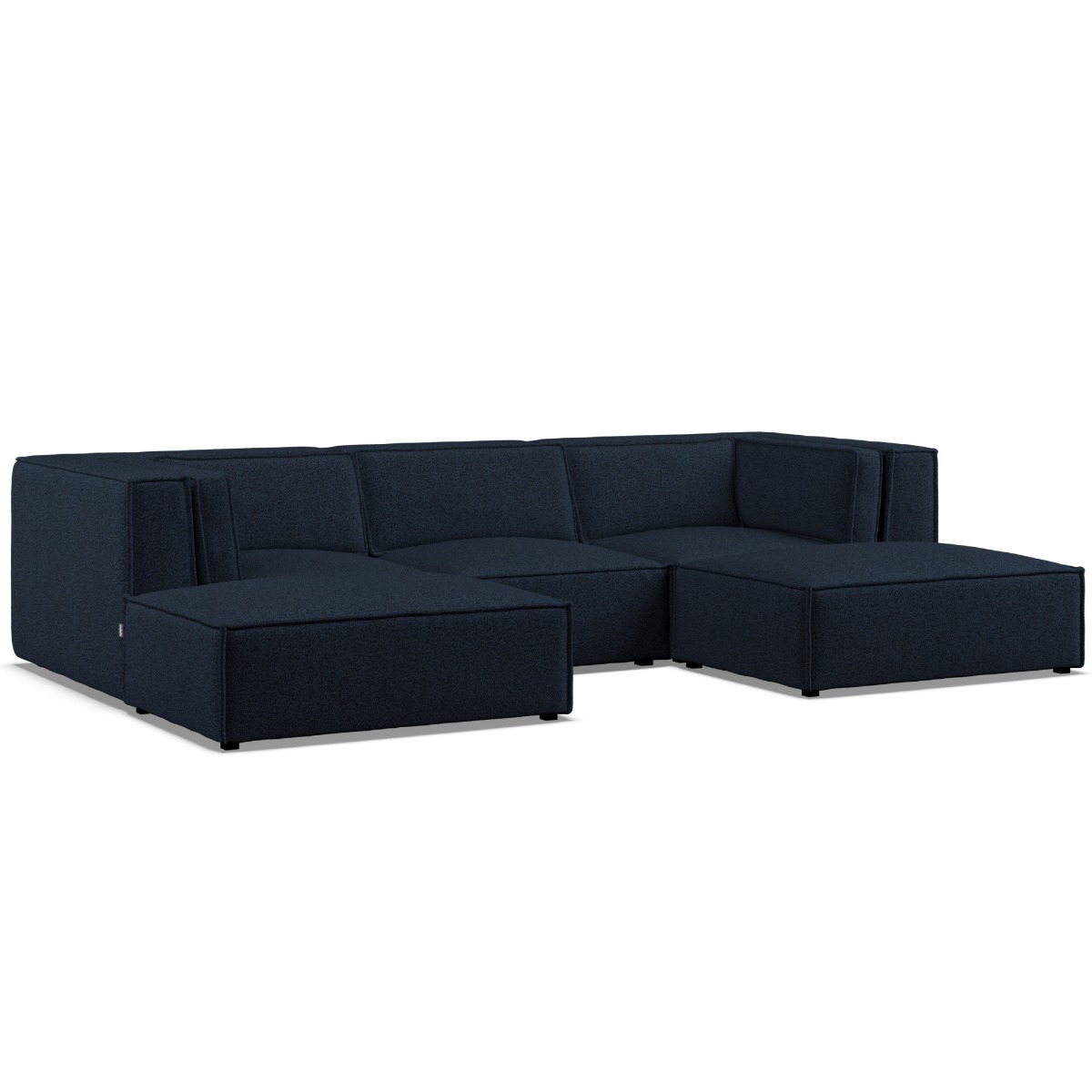 Corner Sofa - LUCCA Fabric 5 Seater U Shaped Deep Blue - Footstool End