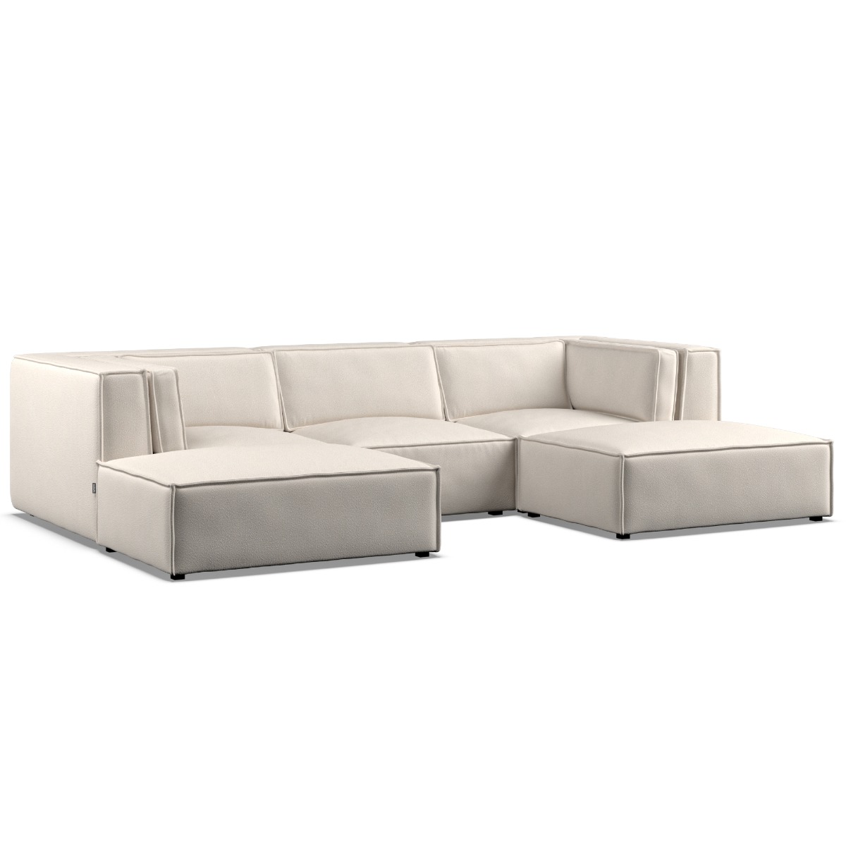 Corner Sofa - LUCCA Fabric 5 Seater U Shaped Ivory - Footstool End