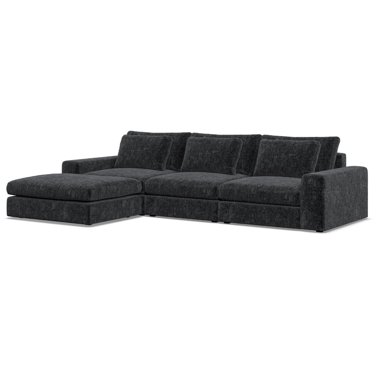 Corner Sofa - SOVA Fabric 3 Seater Right Hand Facing Black - Footstool End