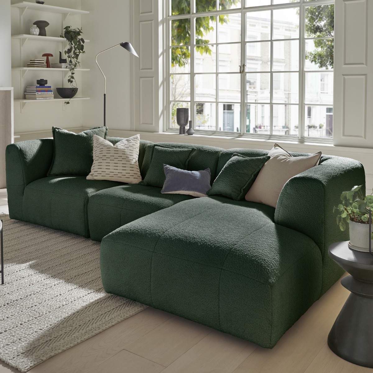 Corner Sofa - ESSAOUIRA Fabric 3 Seater Left Hand Facing - Jungle Green