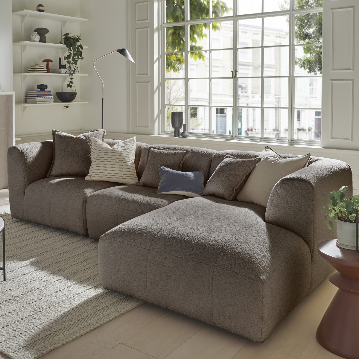Corner Sofa - ESSAOUIRA Fabric 3 Seater Left Hand Facing - Walnut