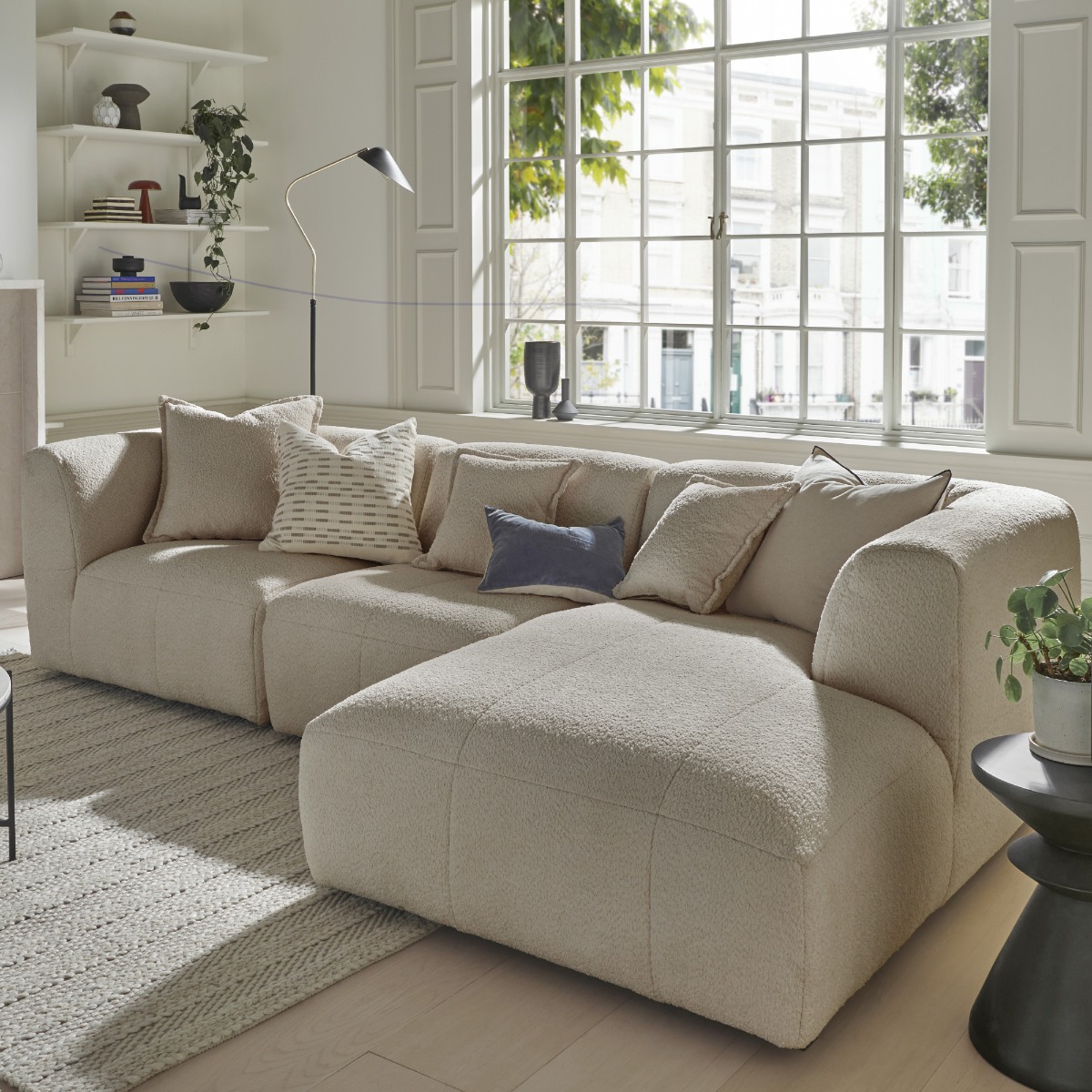 Corner Sofa - ESSAOUIRA Fabric 3 Seater Left Hand Facing - Sandshell