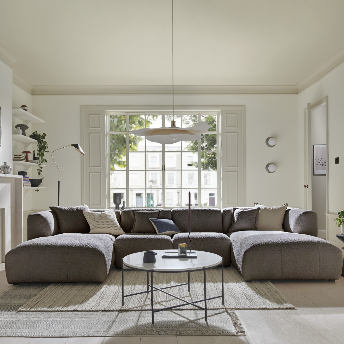 Corner Sofa - ESSAOUIRA Fabric 4 Seater U Shaped - Steel Grey