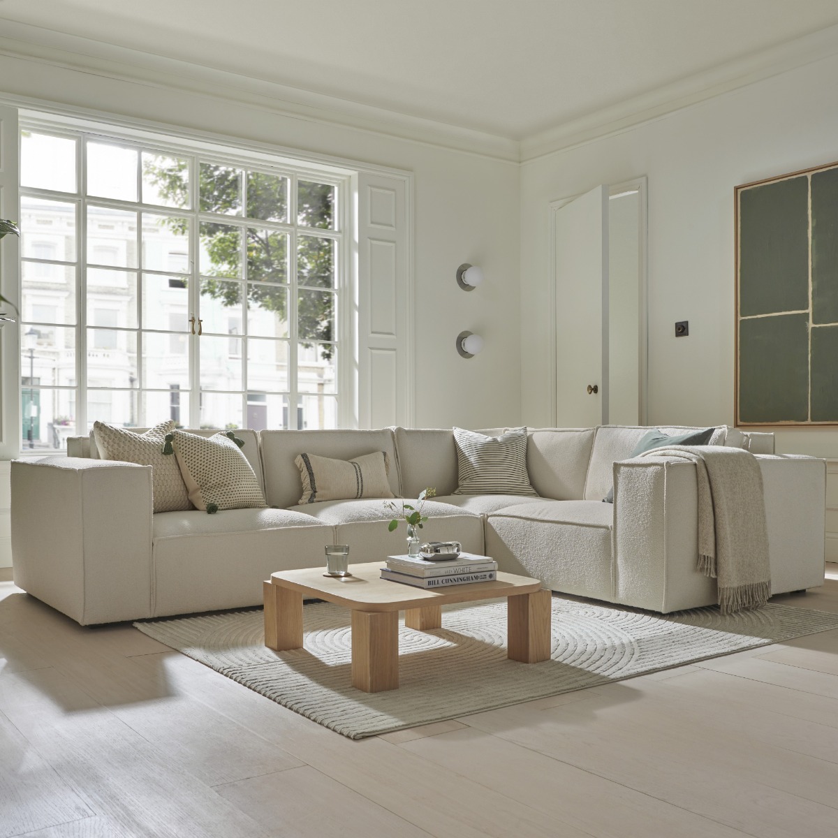 Corner Sofa - LUCCA Fabric 4 Seater Left Hand Facing - Beige