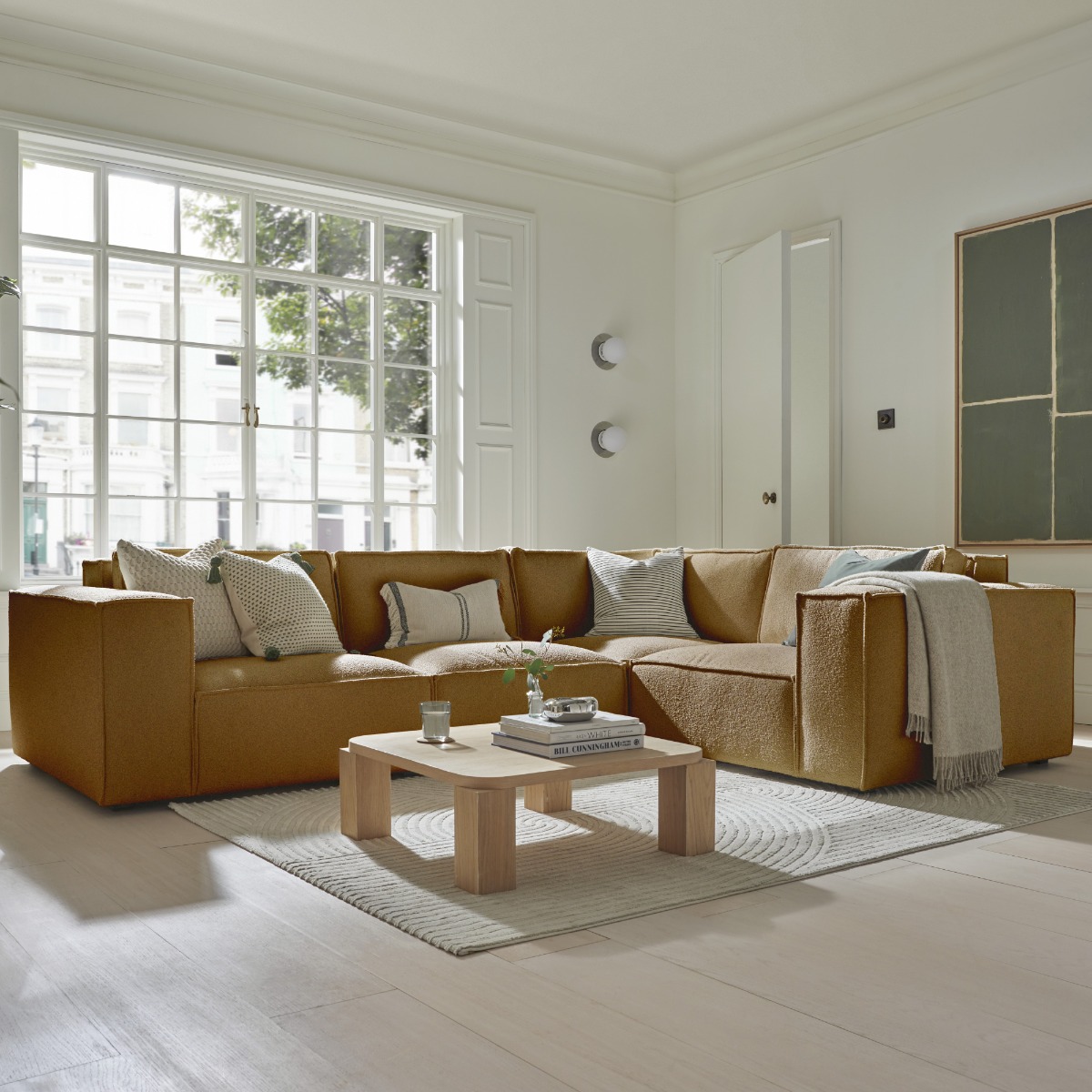 Corner Sofa - LUCCA Fabric 4 Seater Left Hand Facing - Inca Gold