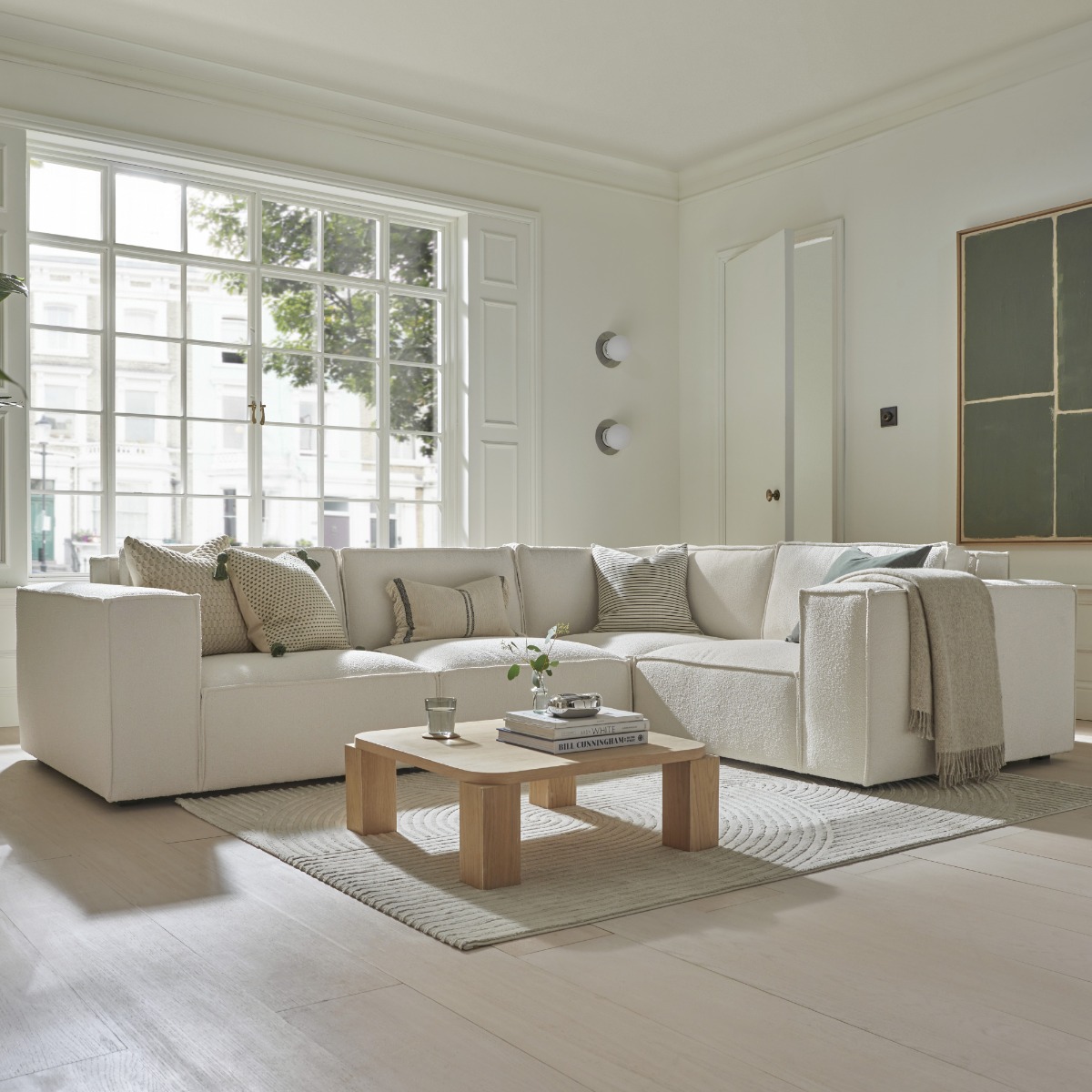 Corner Sofa - LUCCA Fabric 4 Seater Left Hand Facing - Ivory